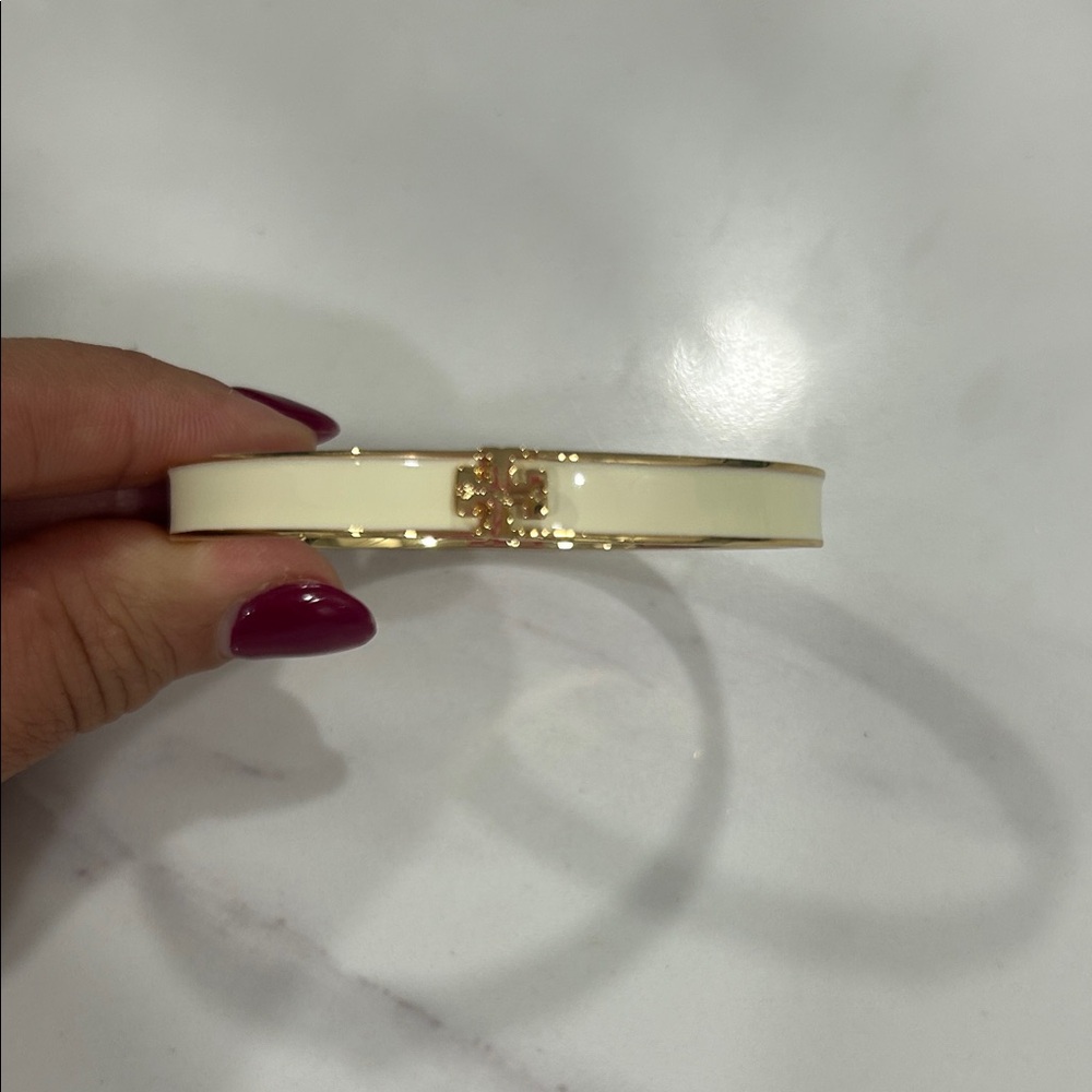 Tory Burch Gold and Cream Bangle Bracelet - Picture 2 of 3